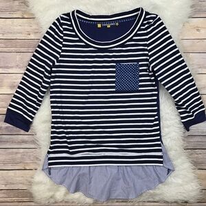 Anthropologie Navy and White Striped Layered-Look Top